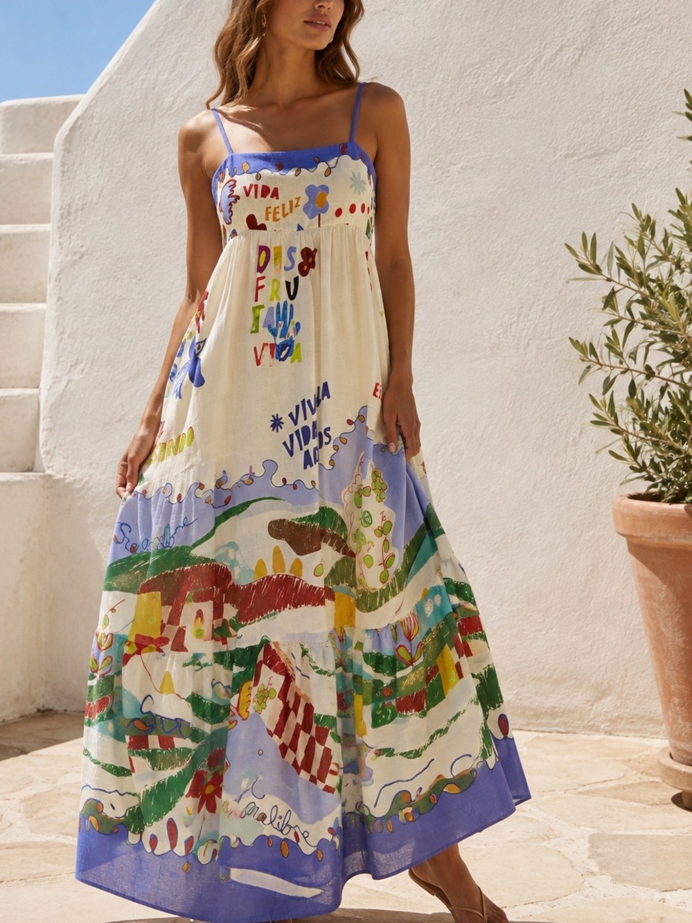 Rachel Zoe Viva La Vida Amigos Linen Blend Printed Maxi Dress M